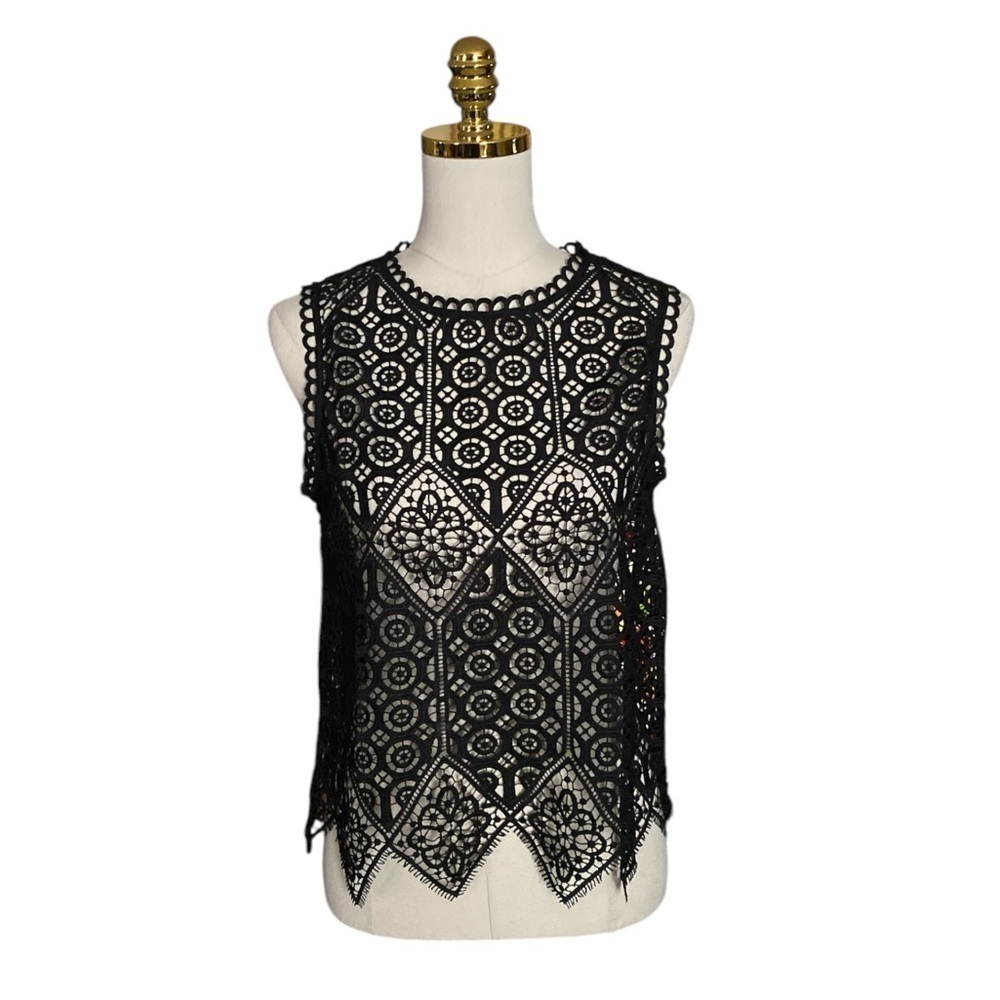ANTHROPOLOGIE DELETTA Y2K Black Lacework Shell Sleeveless Top Size XS Whimsygoth